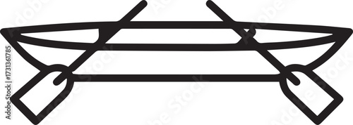 Simple boat drawing, stylized oars in black line art for nautical themes, adventure, and summer vibes, perfect for logos or minimalist design projects