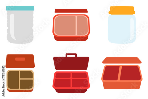 Collection of Colorful Bento Boxes and Jars Illustration