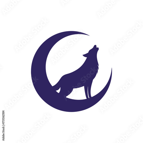 Wolf Howling at a Crescent Moon Silhouette night