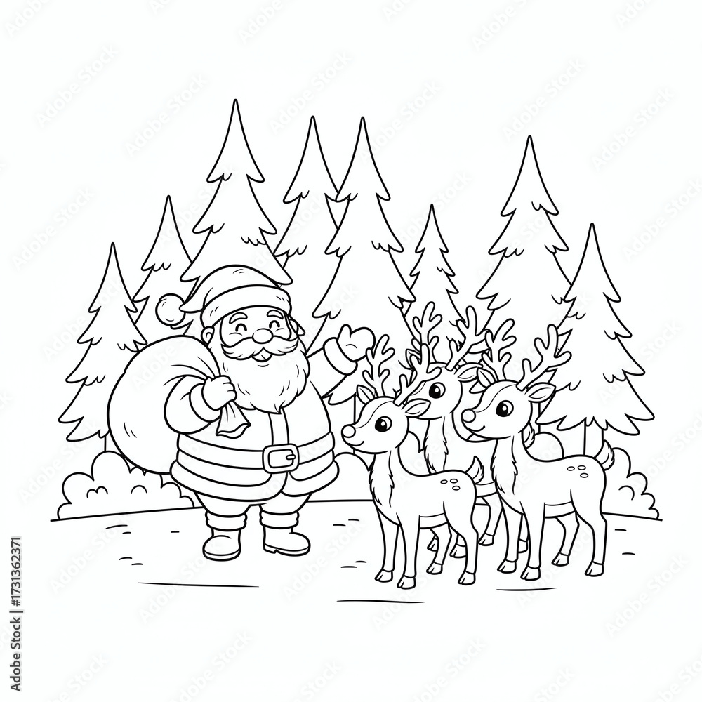 Fototapeta premium Santa claus with reindeer in a snowy forest
