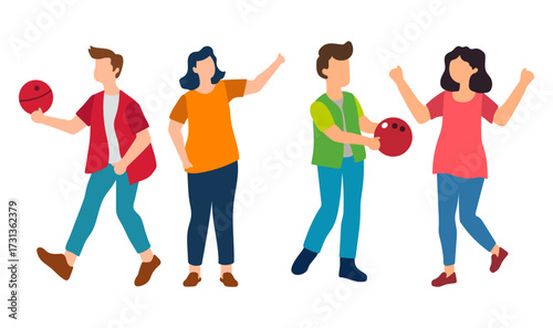 Group of People Playing Bowling Illustration