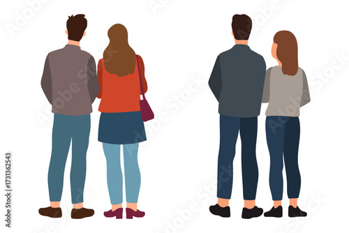 Two Couples From Behind, Watching Something Interesting Illustration