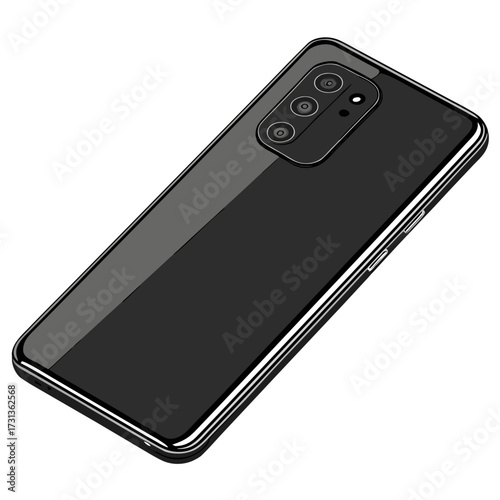 Sleek black smartphone showcasing its modern design, triplelens camera system, and glossy finish, perfect for tech enthusiasts and mobile device promotion