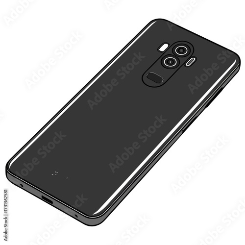 Illustration of a black smartphone, highlighting its sleek design, dual camera system, and minimalist aesthetic for tech enthusiasts and mobile device promotion