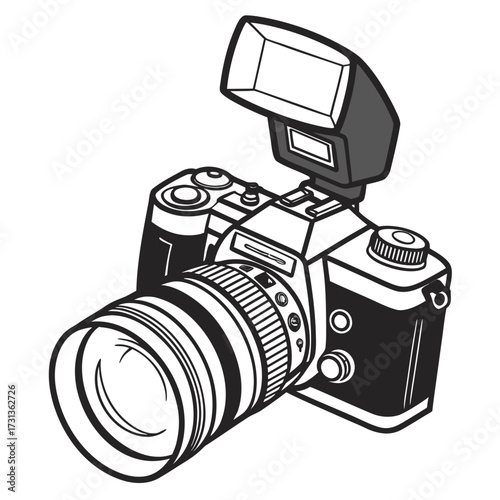 Dslr camera with flash a modern digital singlelens reflex camera with a powerful flash, ideal for professional photography the camera is a versatile tool