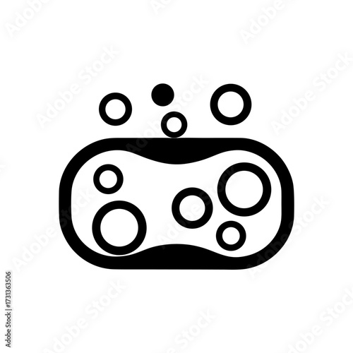 A simple outline icon of a sponge with bubbles, symbolizing wiping and dishwashing.