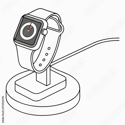 Smartwatch on a charging dock modern wearable technology with a blank screen for app interface design digital watch with a classic design