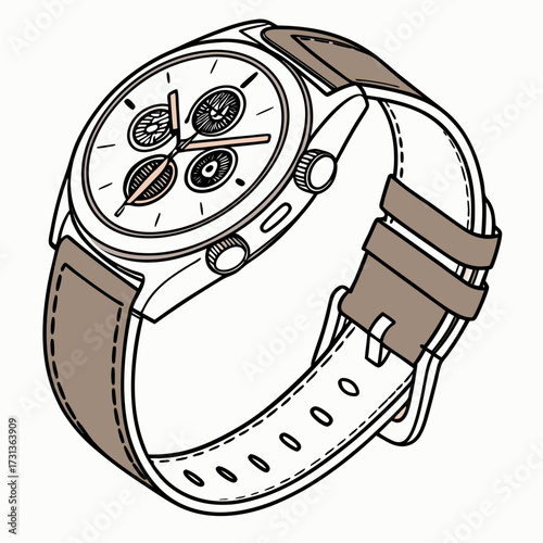Elegant chronograph wristwatch with a light brown leather strap, offering a blend of classic design and modern functionality for everyday wear