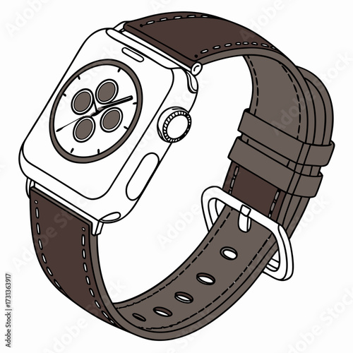Modern smartwatch with a brown leather strap, offering a blend of style and technology for everyday use and seamless connectivity