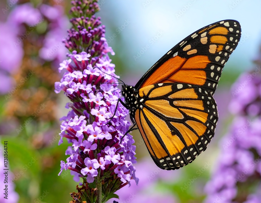 Fototapeta premium Monarch butterfly on lavender flowers