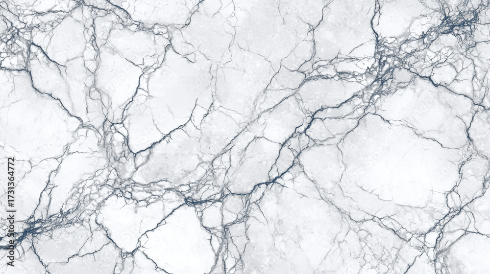 Fototapeta premium A close-up view of a luxurious white marble slab features a network of dark cracks and veins adding natural texture,