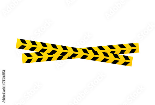 Vector illustration of crossed yellow and black striped caution tape, a barrier symbol for warning of danger in a restricted or construction zone