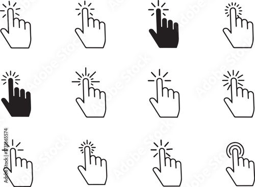 Set of hand cursor icons simple flat vector design elements for user interface and web design isolated on white background