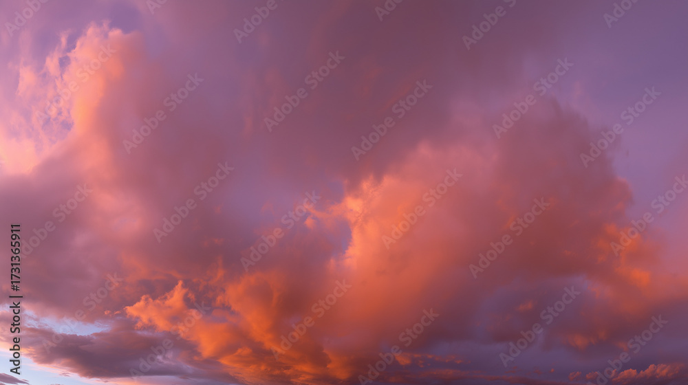 Obraz premium peace. A breathtaking sunset sky panorama with vibrant warm hues and glowing clouds. inspiring travel planning, travel magazines, designed for travel destination branding, inspires travel planning.
