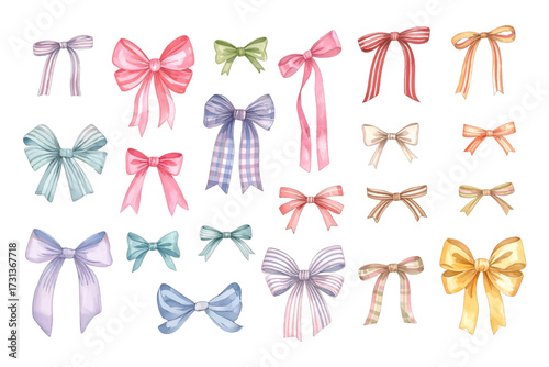 手描き水彩のリボンイラストセット