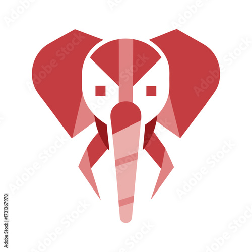 Geometric Red Elephant Head Icon animal origami