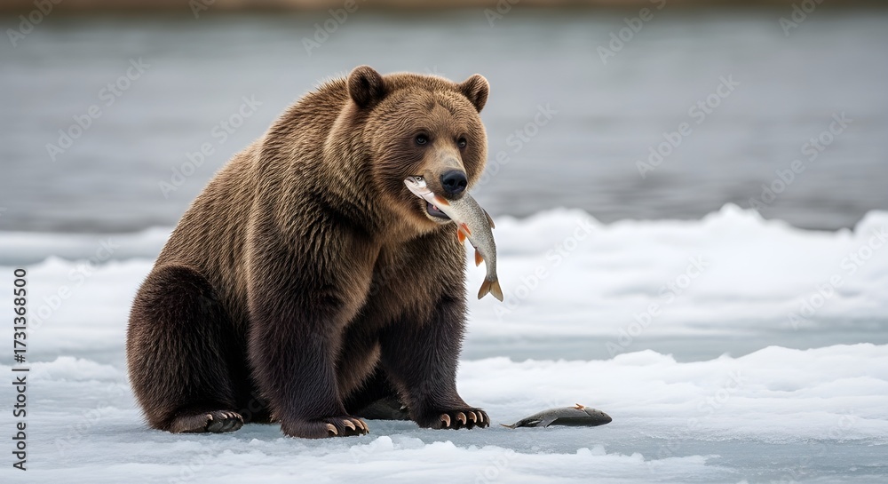 Fototapeta premium bears hunt fish in frozen waters