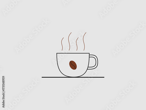 outline illustration of a steaming cup of hot coffee with a single