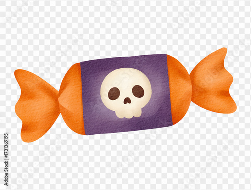 Watercolor skull candy purple orange wrapper spooky halloween Vector.