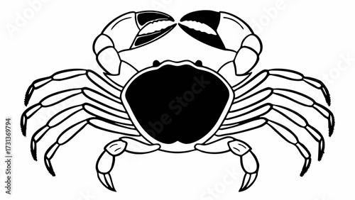 Illustration of a crab with large claws and multiple legs in black and white outline style design created with generated ai 