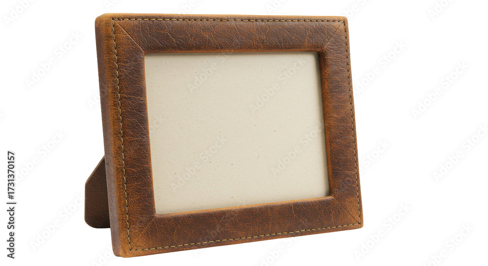 Fototapeta premium Blank leather picture frame for displaying memories isolated PNG with Transparent Background