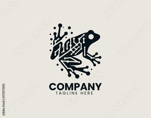 Vector logo shows frog with abstract circuit pattern design in modern technology style