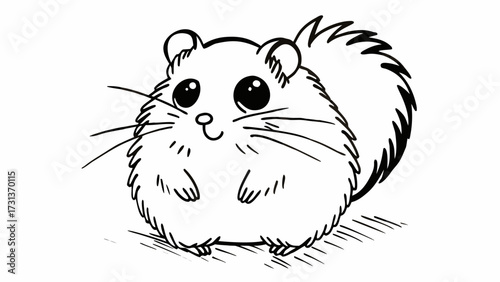 A charming hamster illustration with fluffy tail and big eyes in black and white outline style art created with generated ai 
