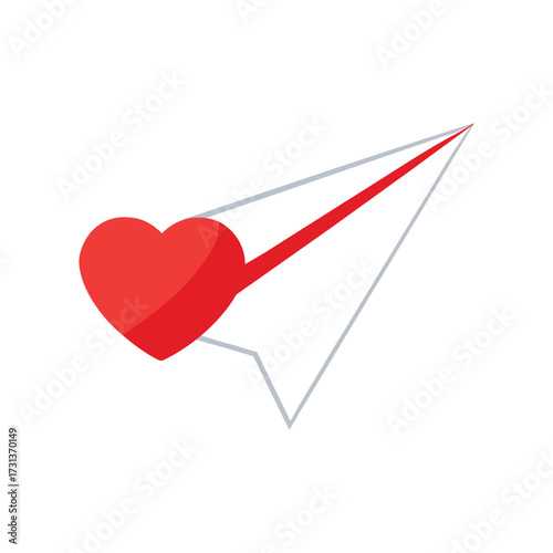 Red Heart Attached to a Paper Airplane love