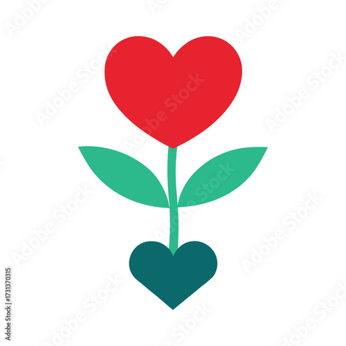 Red heart shaped flower with green leaves and heart Keywords: heart, flower, love, romance