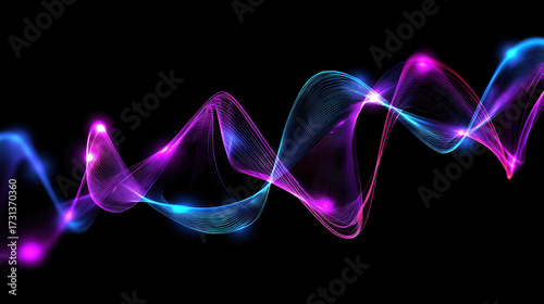 Vibrant synthetic life creation is depicted through colorful waves of light, showcasing dynamic movement and energy in dark background