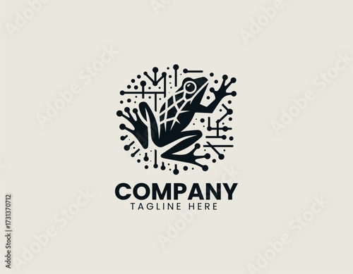 Vector logo shows frog with abstract circuit pattern design in modern technology style