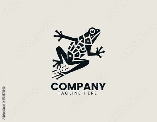 Vector logo shows frog with abstract circuit pattern design in modern technology style