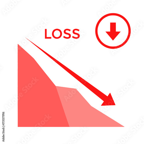 Red graph shows a downward trend labeled loss with a red circle icon.