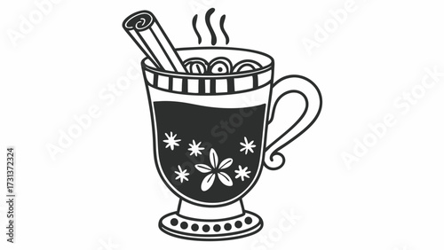 Illustration of a decorative mug filled with hot liquid and a cinnamon stick with steam rising up created with generated ai 