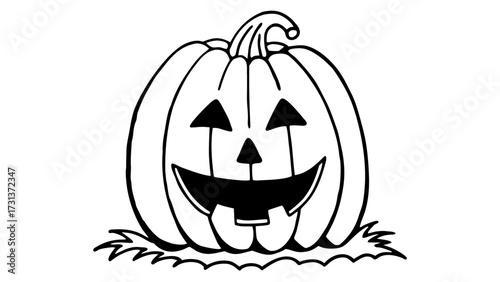 Illustration of a jack o lantern with smiling face and stem on a white background design drawing art created with generated ai 