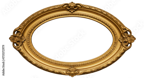 Empty oval gold frame with antique ornate design isolated PNG with Transparent Background