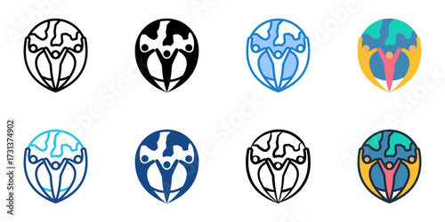 Cultural diffusion icon set multiple style collection 
