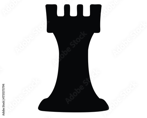 Dramatic Black and White Silhouette of a Chess Rook Piece Illustration