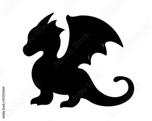 Stylized depiction of a mythical dragon silhouette with curled tail detail