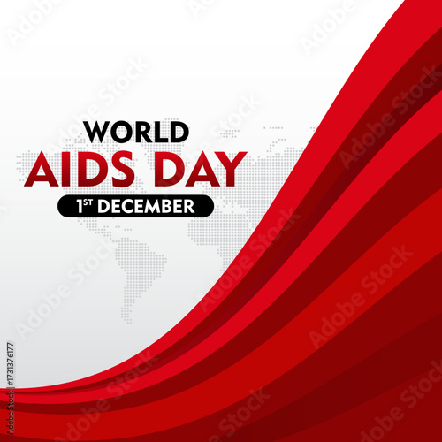 World AIDS Day awareness month. December 1. With world map silhouette and ribbon. Template for Poster, Banner, Flyer, Post, Card, Cover. HIV AIDS prevention design