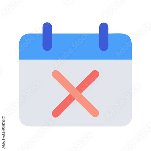 Flat calendar icon displaying schedule cancellation notification symbol