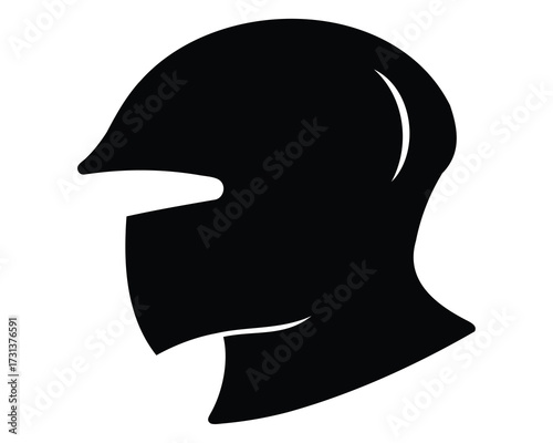 Silhouette of a knight's helmet with detailed visor and head covering