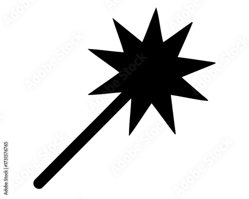 Black Silhouette of a Star Wand on a White Background Image