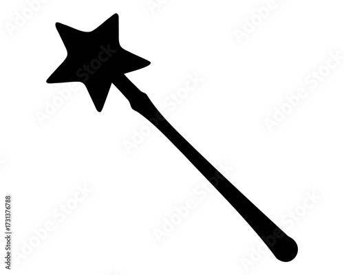 Simple black and white depiction of a star topped magic wand
