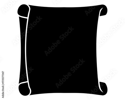A solid black scroll, rolled at both ends, with white highlights
