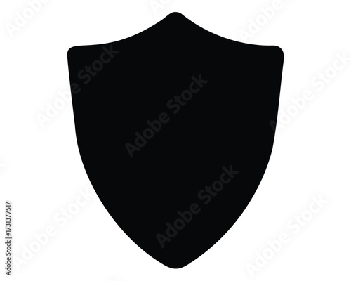 A classic heraldic shield shape in black, symbolizing protection and defense