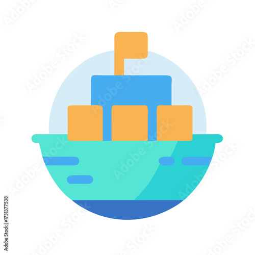 Cute minimalistic boat graphic with geometric block shapes