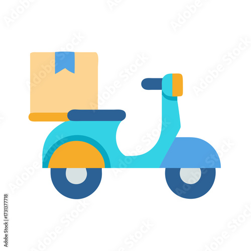 Delivery scooter with box, flat design illustration on black