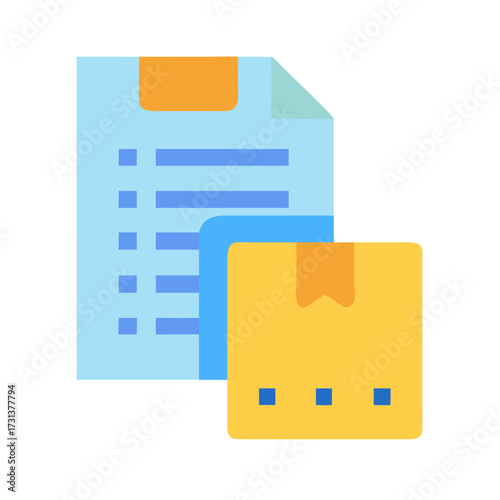 Delivery list next to a cardboard box icon flat style