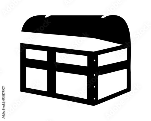 Black and white simplistic treasure chest silhouette, open for the ages